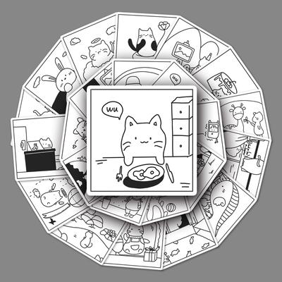 50 Black and White Line Drawing Doodle Cartoon Simple Gulka Hand Account DIY Water Cup Suitcase Sticker Waterproof