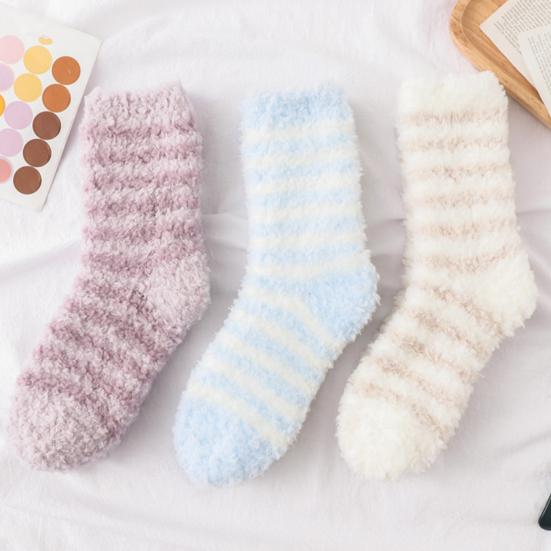 1 para skarpetek podłogowych w paski, rozciągliwe, miękkie, do połowy łydki, odporne na zimno, wygodne, zimowe, termiczne, damskie, domowe, kapcie, skarpetki do spania
