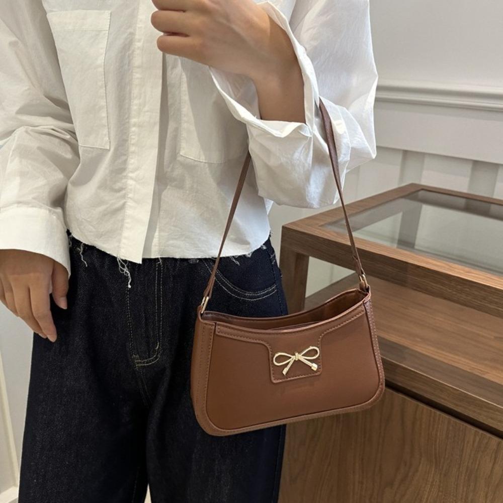PU Leather Bowknot Underarm Bag Y2k Women Handbag Sweet Bow Shoulder Bag Lady
