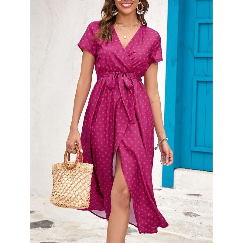 

Женские платья Летние принтованные разрезы V-образный вырез средней длины женские платья XXL