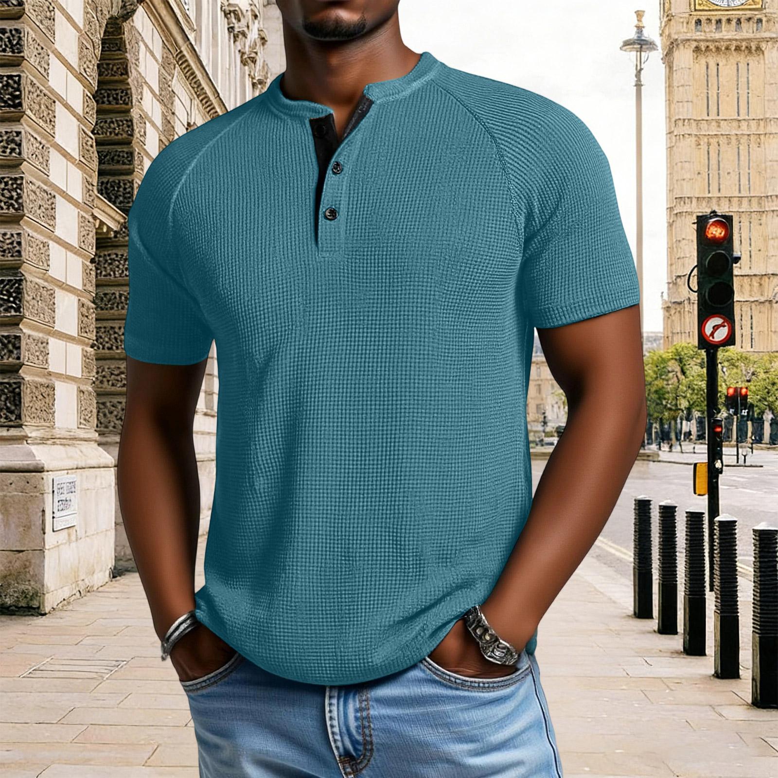 

Men’s Short Sleeve Henley Shirt Knit Button Front Lightweight Casual Raglan Sleeve Top for Everyday Wear L