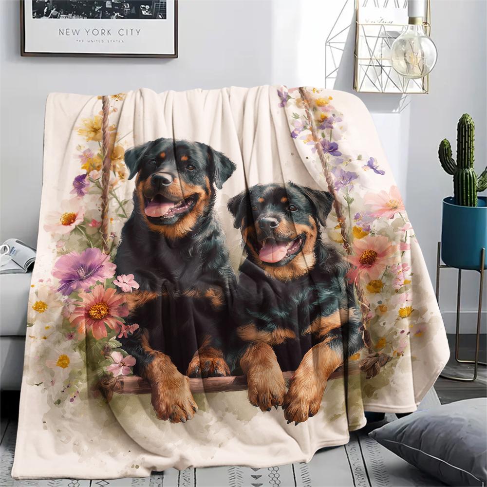 Pink Rottweiler,pattern Flannel Blanket, High quality Comfortable for All Seasons, Home Decor, Warmth and Comfort, Perfect for Gifts.
