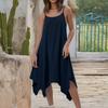 Women's Summer Casual Solid Color Round Neck Adjustable Suspender Dress With Pockets