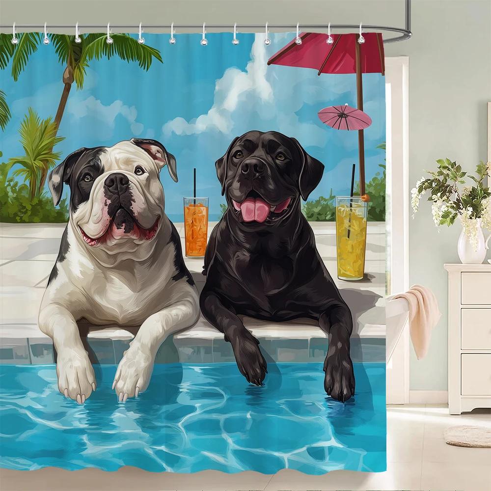 Individuality Creative Beach Animals Fabric Shower Curtain Bath Curtains For Bathroom Funny Cats And Dogs Home Decorate Curtain