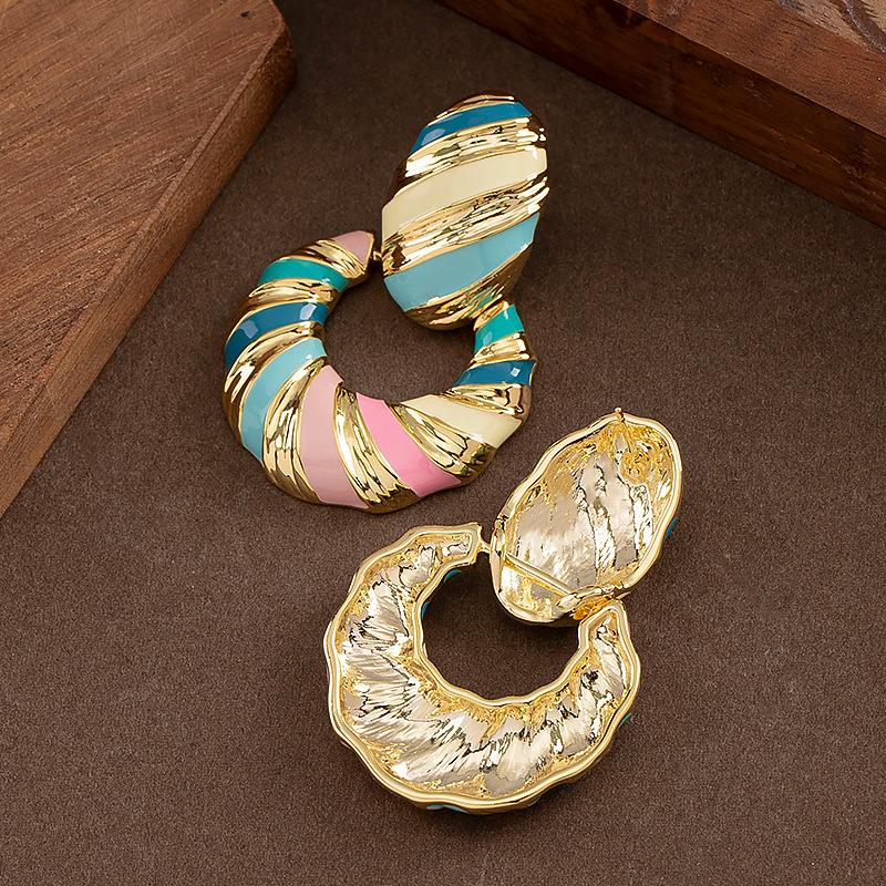 European and American fashion personalized vacation style color drip glaze geometric earrings light luxury atmosphere high-end fragrance earrings