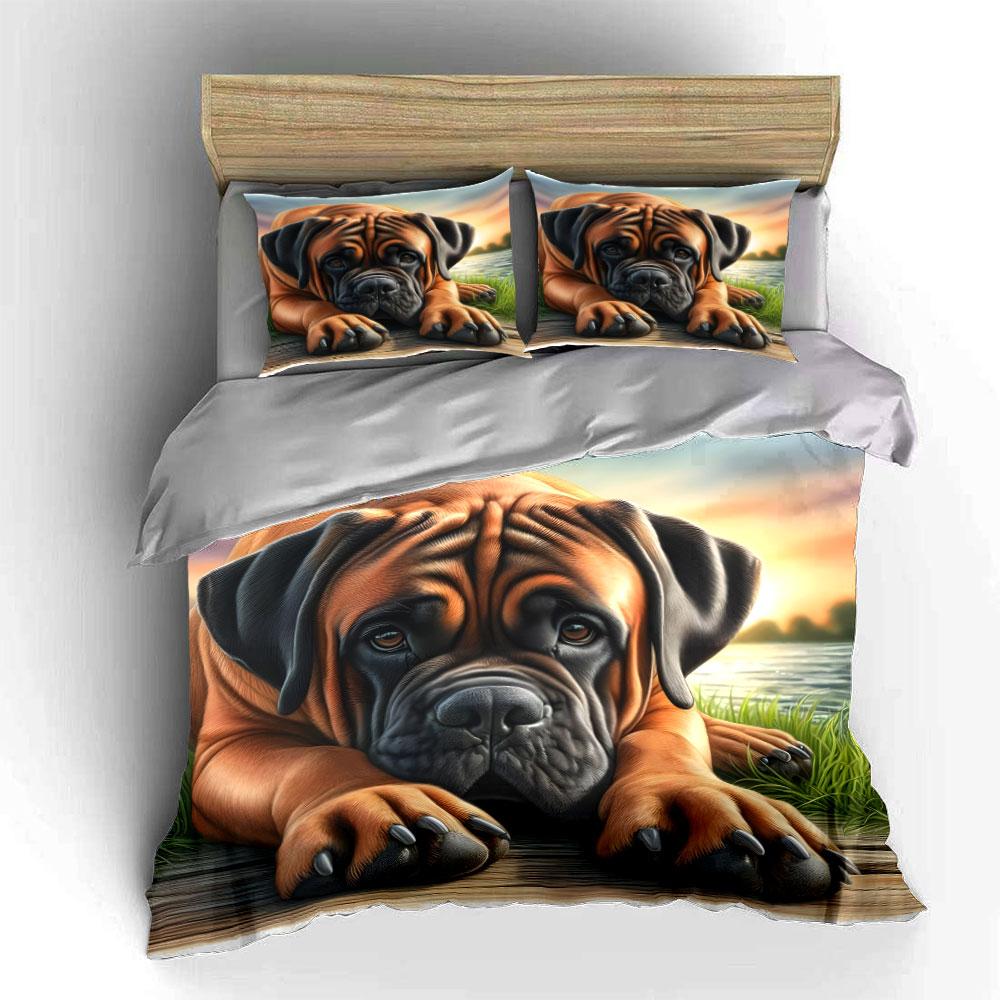 Big Dog Under Warm Sunset Pattern Duvet Cover Set Digital Print Colorful Polyester Bedding with Zipper Closur for Kids Gifts