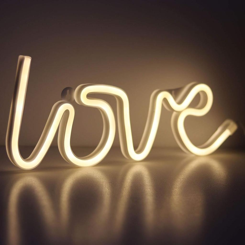 Love Letter Warm White LED Neon Sign Wedding Party Decoration USB & Battery Powered Aesthetic Night Lights Wall Art Neon Lamps for Girls'
