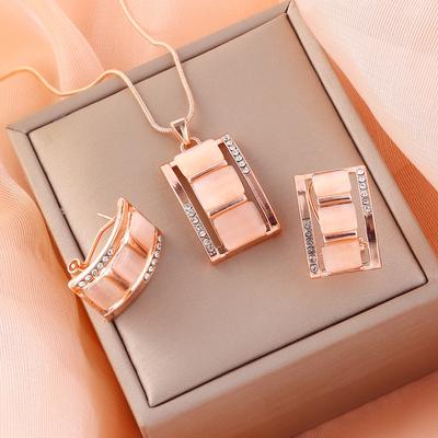 Fashion Lattice High-grade Light Luxury Rectangular Jewelry Set Necklace And Bracelet For Ladies