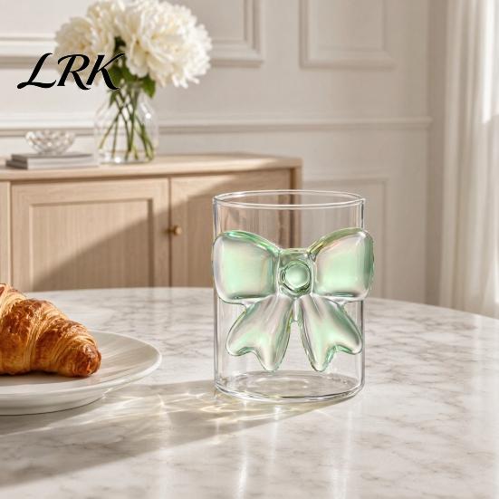 Heat Resistant Glass Tumbler Bow Cup, Breakfast Milk Coffee Mug, 300ml Whiskey for Decorative Transparent Cup Juice, Tea Home Bar Decor Gift