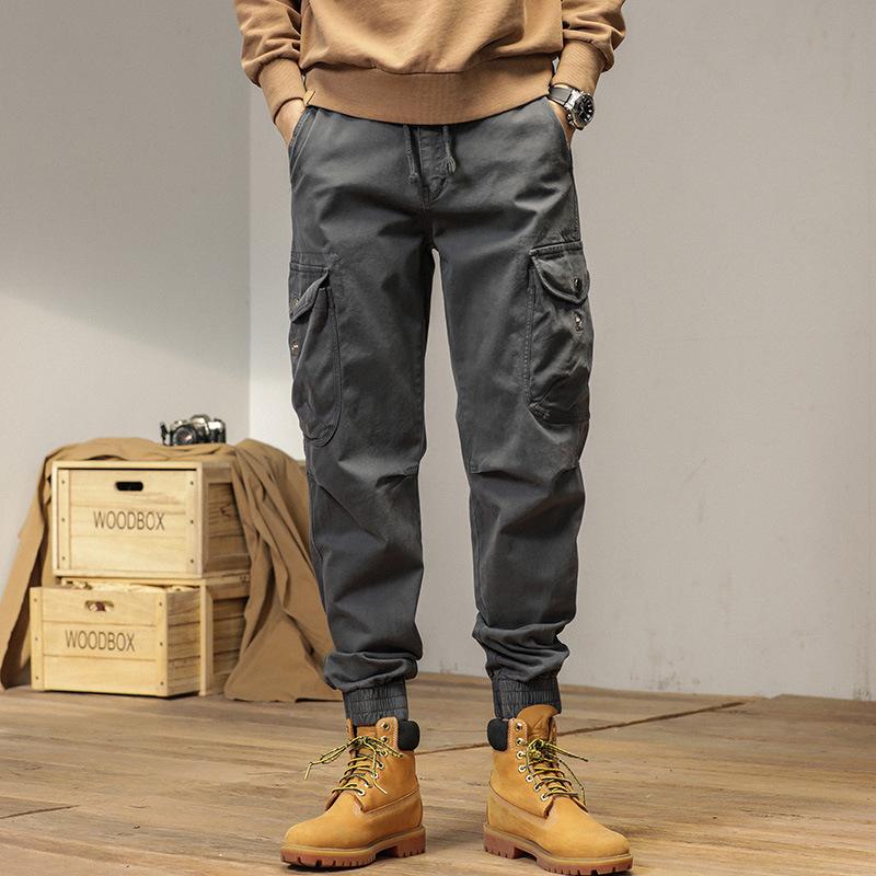 Mens High-Quality Thickened Cotton Work Pants with Multi-Pockets and Cuffed Design for Spring and Autumn