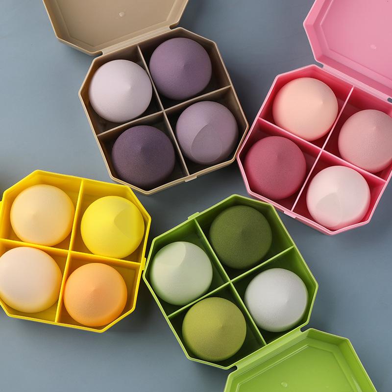 Patent Box 4-Piece Makeup Sponge Set - Cushion Puff, Makeup Eggs, Gourd, Water Drop, Slant Cut Puff