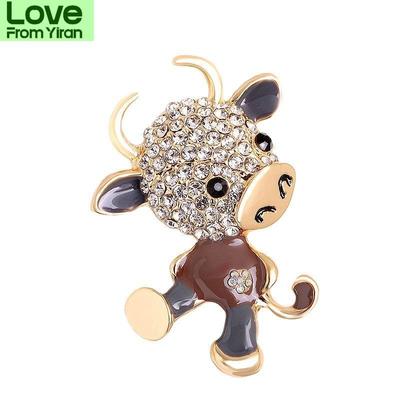 Rhinestone Bull Brooches For Women Zodiac Calf Pin Animal Pin