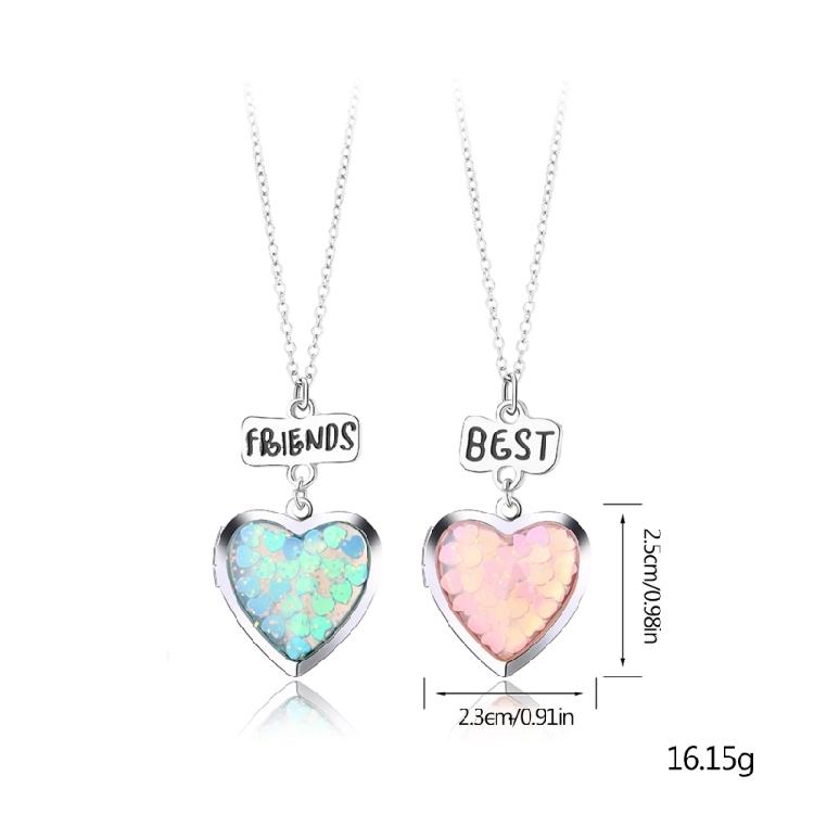 2x/Set Heart-shaped Pendant Necklace Best Friends Necklaces Photo Box Necklaces