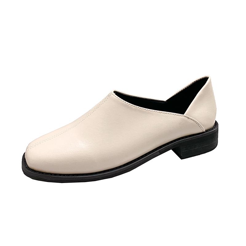 

2025 Новые Одинарные Туфли Женские Весна Новая Мода Квадратный Носок Маленькие Кожаные Туфли Женские Неглубокие Однотонные Рабочие Туфли Zapatos De Mujer 35 слоновая кость