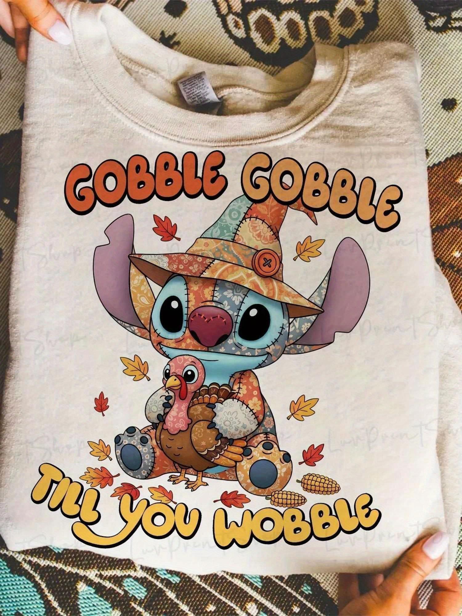 

Thanksgiving Tshirt Gobble Tile You Wobble Cute Stitch Short Sleeve Unisexs and Womens Printed Cartoon S