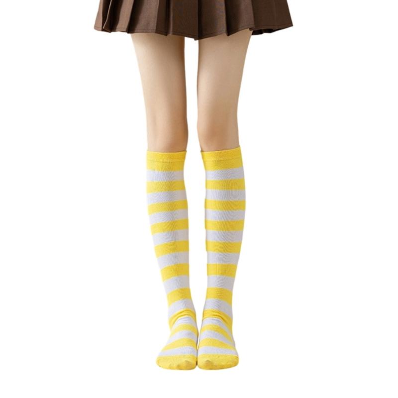 Elastic Stripes Thigh Socks For Women Breathable Long Stripes Socks Practical Overknee Stockings Casual Outfit Essential
