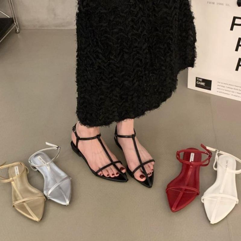 Damen Ballerinas Sandalen Designer Spitz Zehen Riemchen Schnalle Sandalen Sommer Neu Strandschuhe für Damen Lässige Römerschuhe Sandalias Mujer