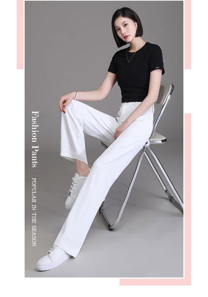White Drapey High-Waist Wide-Leg Pants for Women - Slimming and Loose Fit for Spring & Autumn 2026