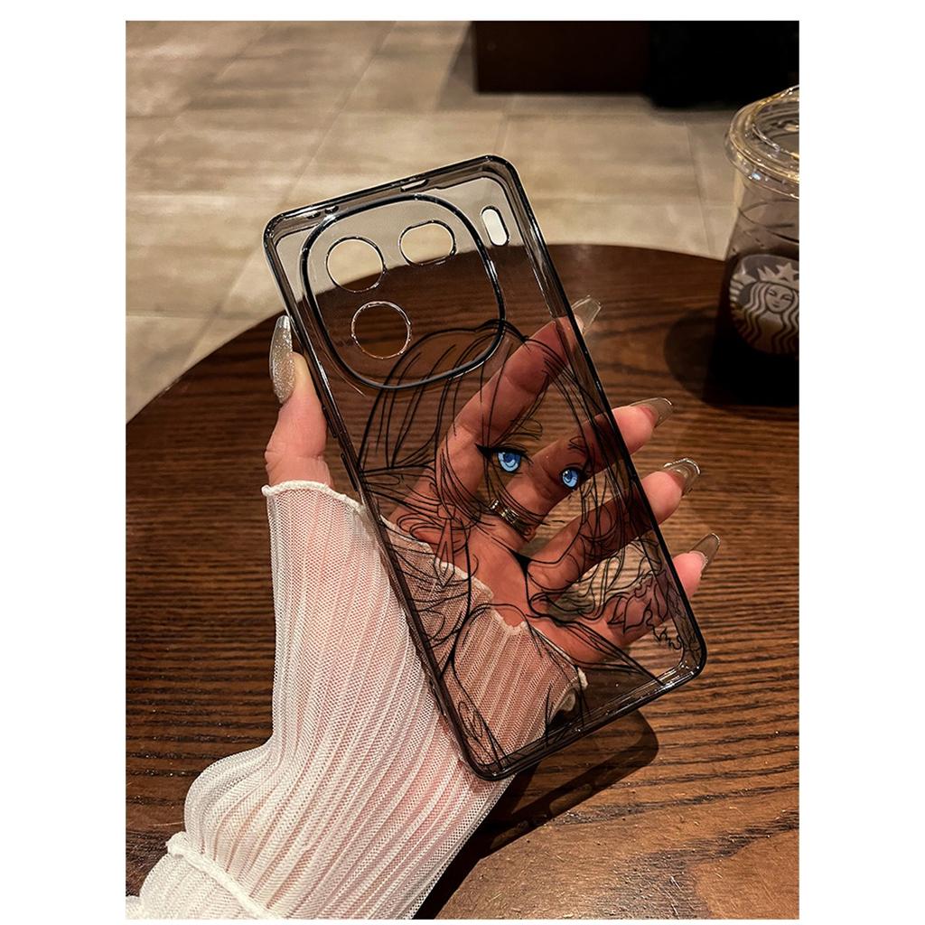 Anime Girl Line Art TPU Phone Case For IPhone 15 14 13 12 11 Pro Max X XR XS 8 7 Plus, Clear Shockproof Protective Cover