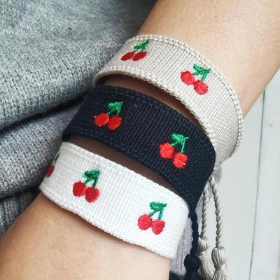Embroidered Small Cherry Fashion Fringed Bracelet Webbing Wrist Strap Personalized Weaving Niche Bracelet