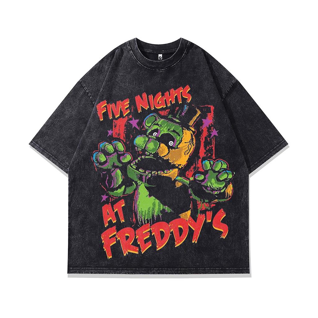 T-shirt Oversize à Manches Courtes Lavé Vieux Imprimé Crâne Tendance Sombre Marque Européenne Et Américaine Tee Mi-Manches Hommes Et Femmes