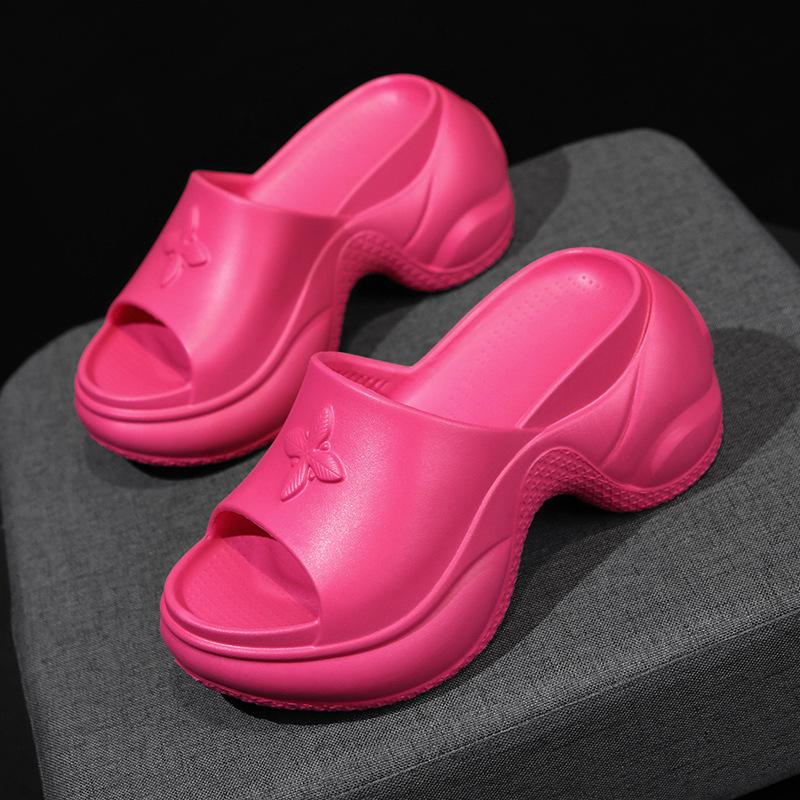 

High-end cross flower SMFK thick-soled slippers women s height is not tired of feet fashion one-word high-heeled non-slip cool slippers pure original 40