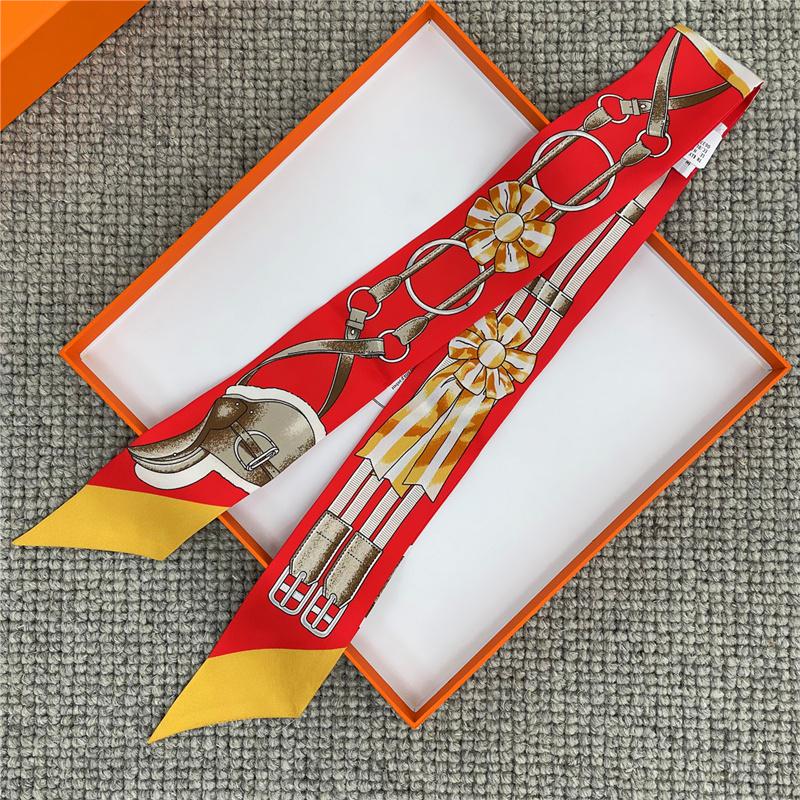 POBING Animals Print 18m/m Twill Silk Scarves Women Luxury Brand Scarf Bag Ribbons Tie Head Scarf Small Long Skinny Scarf 86*5CM