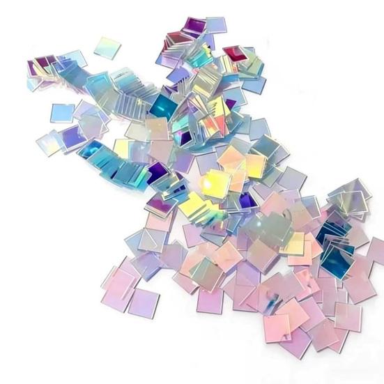 300/500Pcs Mini Iridescent Acrylic Squares, Translucent Holographic Tiles, Rainbow Acrylic Sheets for Mosaic Art, DIY Crafts, Light & Shadow Projects