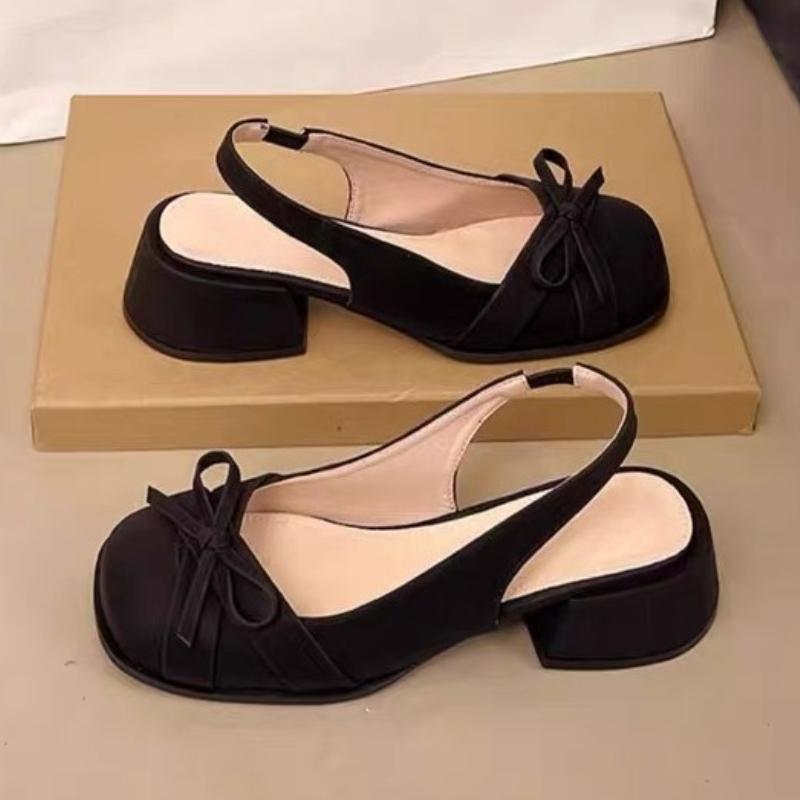 Fashion High Heels Women Sandals Bow Heeled Mary Janes Shoes 2025 Summer Fashion New Chunky Pumps Square Toe Shallow Zapatillas De Mujer