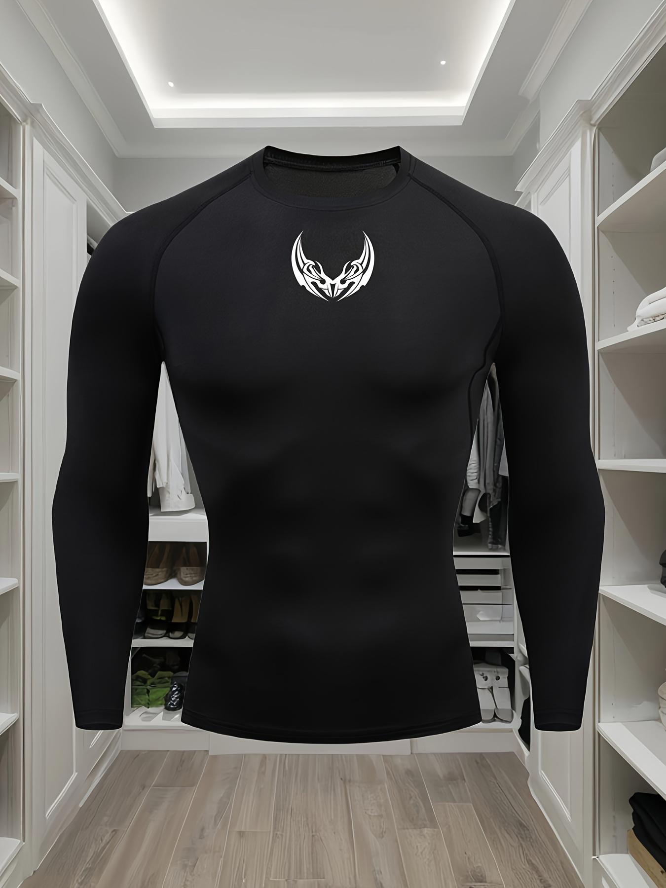 Mens White Long Sleeve Compression Shirt Black Tribal Wing Graphic Quick Dry High Elasticity Breathable Gym MMA And Running Athletic Top S чёрный