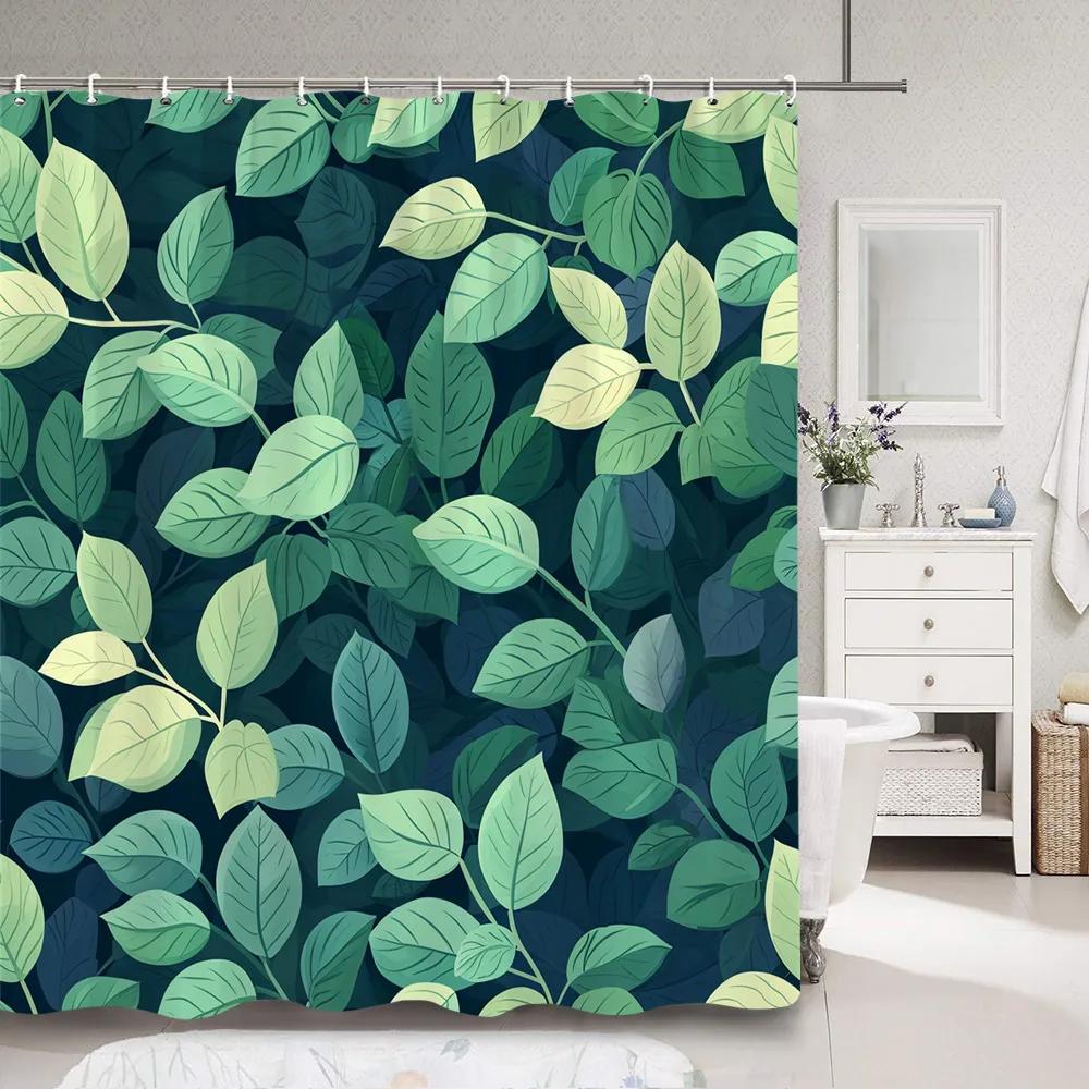 Zasłona prysznicowa w kształcie liścia Prosta, nowoczesna, kolorowa, z poliestru, zasłona prysznicowa z motywem liści, dekoracja łazienki z haczykami, akcesoria łazienkowe