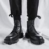 Men's British Leather Boots Versatile Non-slip Waterproof High-top Thick Bottom Heightening Simple Autumn