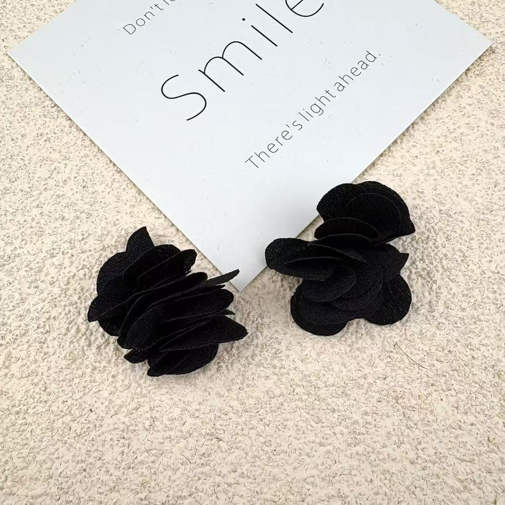 Handmade Chiffon Camellia Flower Earrings - 3cm Fabric Accessories