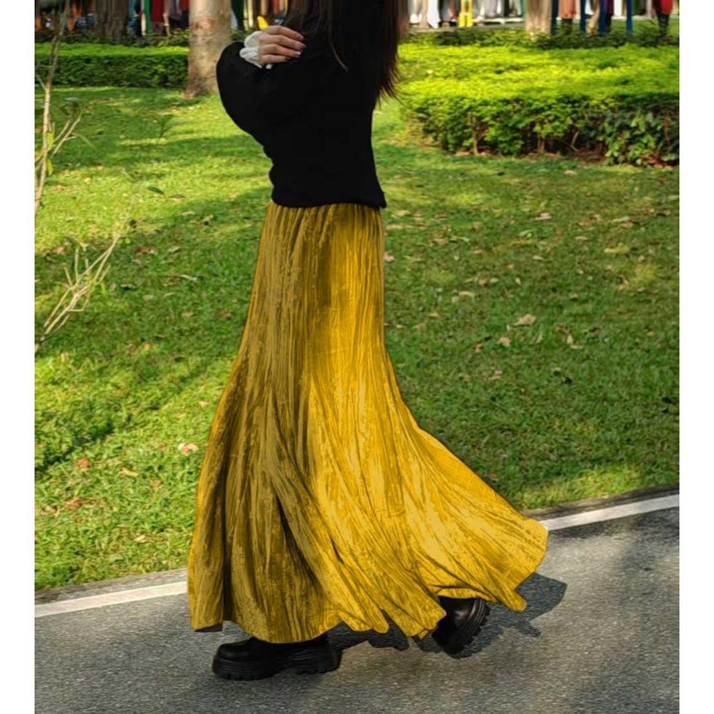 Women's High Waist Velvet Long Skirt - Chinese Style, Slimming, Thickened, Perfect for Autumn & Winter.
