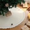 White Striped Knit Christmas Tree Skirt with Wave Edge - Festive Tree Base Decoration