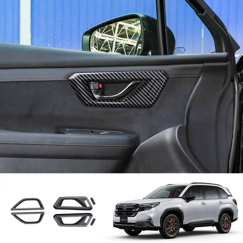 LHD RHD For Subaru Forester 2024 2025 2026 ABS Carbonfiber Black Car Inner Door Handle Door Bowl Cap Covers Interior Accessories