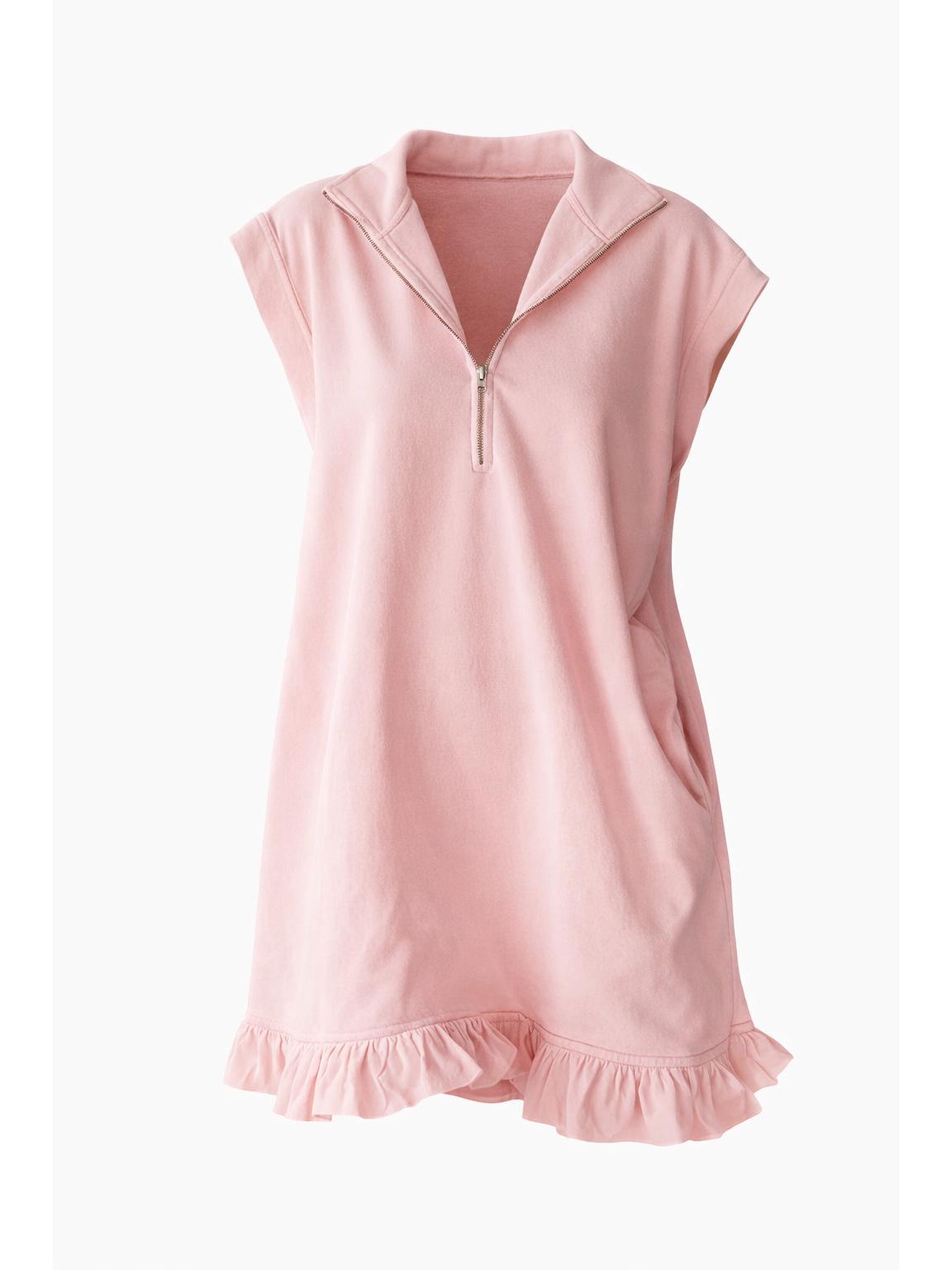 2026 Women s Solid Color Short Sleeve Zipper Lapel Dress for Spring/Summer European & American Style S розовый