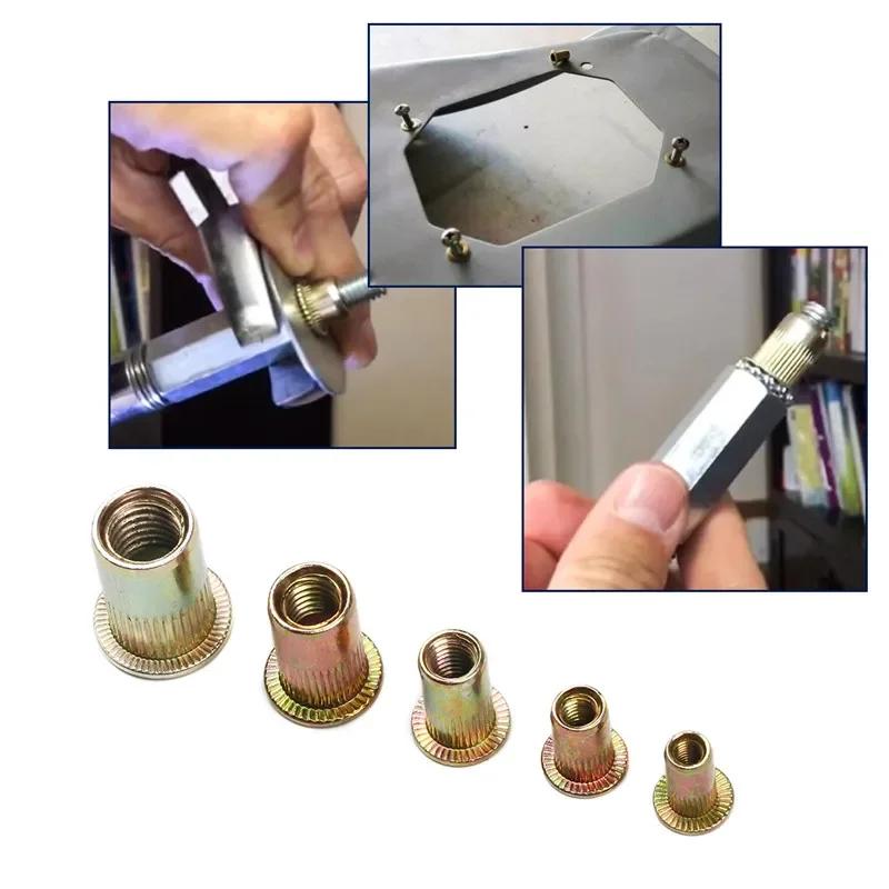 5/10/20 Stück Gewinde-Nietmuttern Blindnietmuttern Set Flachkopf-Einsatz-Nietmuttern Kappe Kohlenstoffstahl Nietmuttern Werkzeug-Set M3/M6/M8/M10/M12