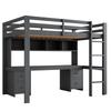 Hochbett 90x200cm Kinderbett Schreibtisch Schubladen Lagerregal Lattenrost Hohes Geländer Stabile Treppe Jugendliche Erwachsene Schlafsaal Grau