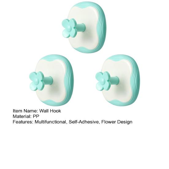 3Pcs Flower Adhesive Hooks Waterproof Bathroom Towel Hook Cute Wall Hook for Kitchen Utensils Bedroom Clothes Entryway Keys Storage