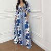 European and American Women's Clothing, New Spring Models, Ethnic-style Printed Bat-sleeved Waist Strap Dress