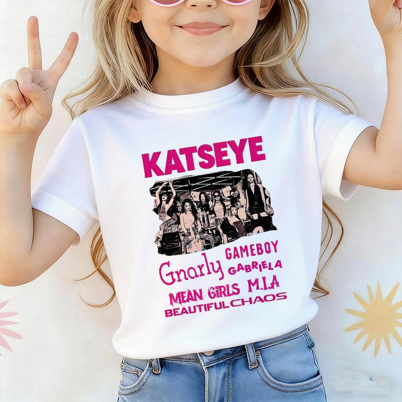 Kids Streetwear Y2K Tees Tops Music Singer Katseye T Shirt Boys Girls Short Sleeve Cartoon T-shirt Summer Children's Clothing