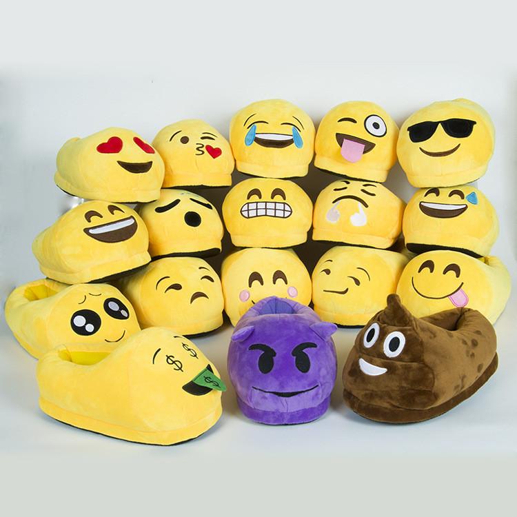 Emoji Plush Slippers With Nonslip Rubber Sole For Home Comfort And Relaxation