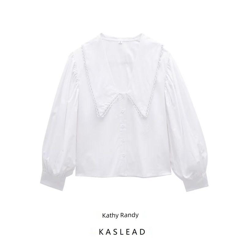 Kaslead New Arrival Women's Fashion Style Fashion Casual Versatile Peter Pan Collar Poplin Long Sleeves Shirt