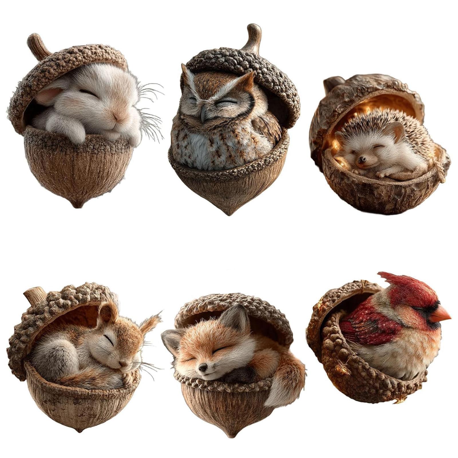 

2026 New Acorns Ornaments 2D Flat And Lightweight Woodland Christmas Decoration Reusable 6PCS/SET Forest Animal Acorns Ornaments
