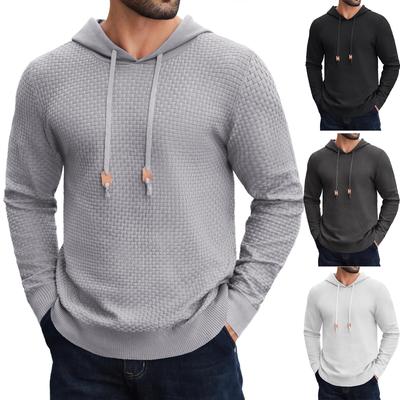 Mens Hooded Sweatshirt Casual Long Sleeve Drawstring  Knit Hoodies Fit Hoodies Pullover