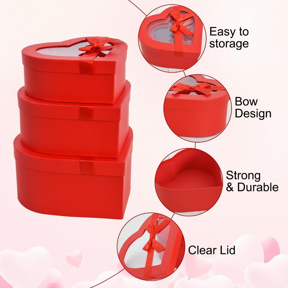 3pcs Heart Shaped Box for Flowers 3 Size Gift Box with Clear Window Gift Box with Clear Lids Display Box Gift Wrap Box Party Favor Box Packaging Box