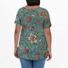 Women's Fashion Casual V-Neck Pullover Short Sleeve Large Size Vintage Printed Top
