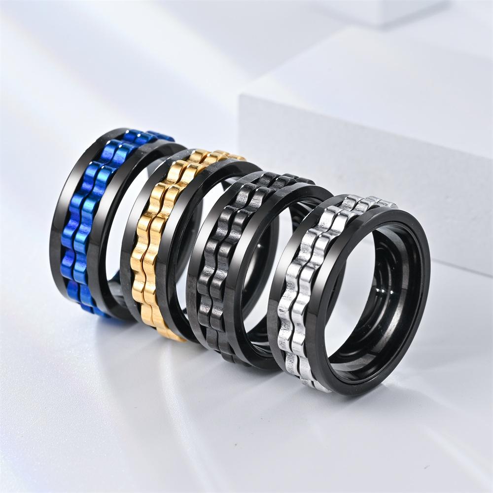 Punk Style Gear Rotating Anxiety Fidget Ring stainless stee Chain Spinner Rings For Men Rock Biker Wedding Party Jewelry