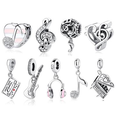 New Copper Color Beads Charm Earphone Piano Tape Pendant Charm Paving Zircon Suitable For Bracelet Female